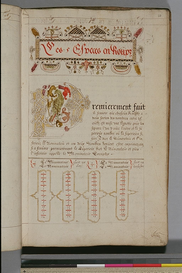 Folio 23 of a Flemish commercial arithemtic manuscript, circa 1600