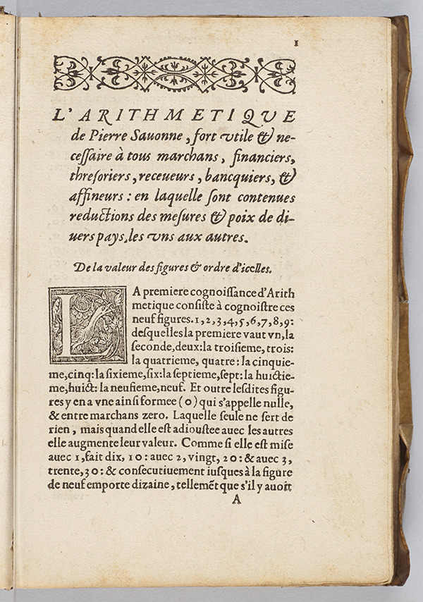 First page of L'Arithmetique by Pierre de Savonne, 1571