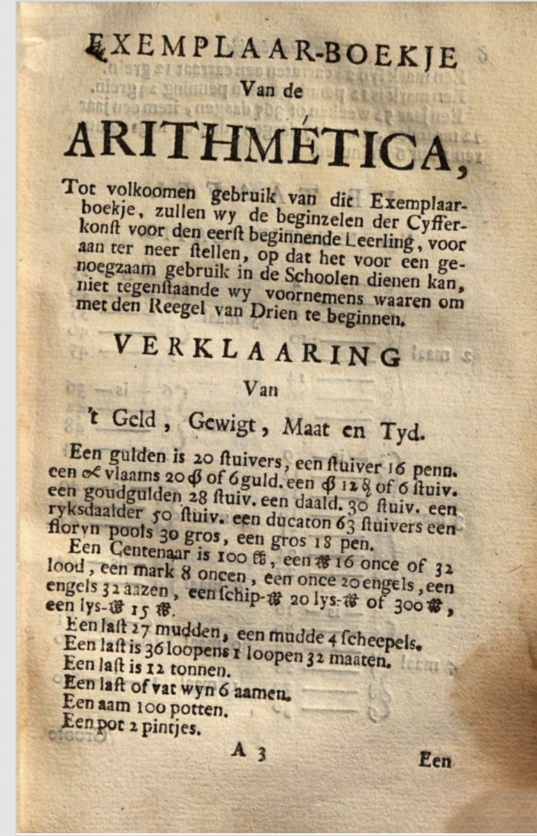 Page from Abraham de Graaf's Exemplaar-boekje van de arithmetica.