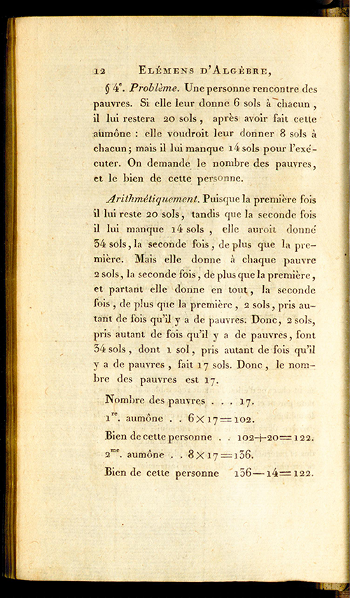 Page 12 of Élemens raisonnés d’algèbre by Simon L'Huilier, 1804