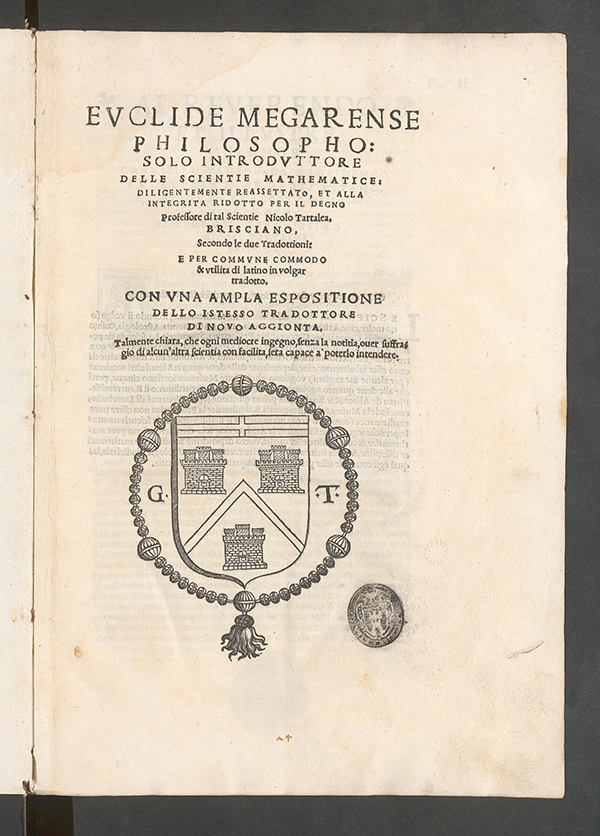 Title page of Tartaglia's 1543 Euclid