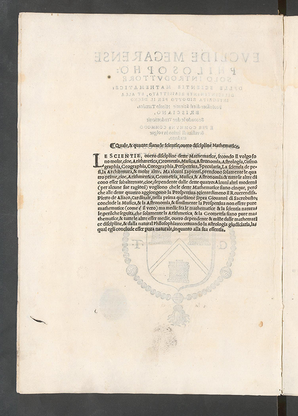 Back of title page of Tartaglia's 1543 Euclid