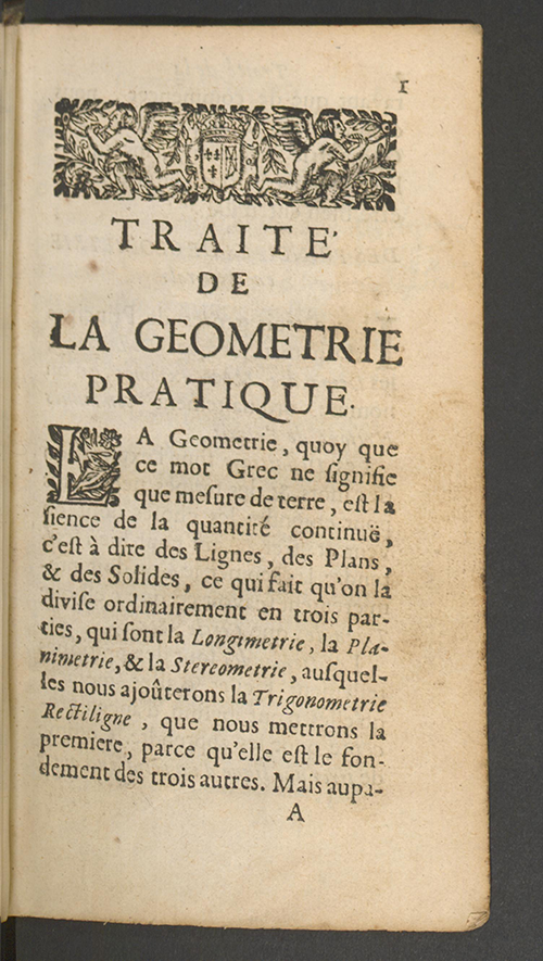 First page of La géométrie pratique by Jacques Ozanam, 1684