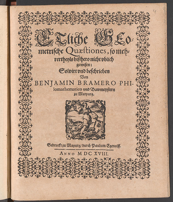 Title page of Etliche geometrische Quaestiones by Benjamin Bramer, 1618