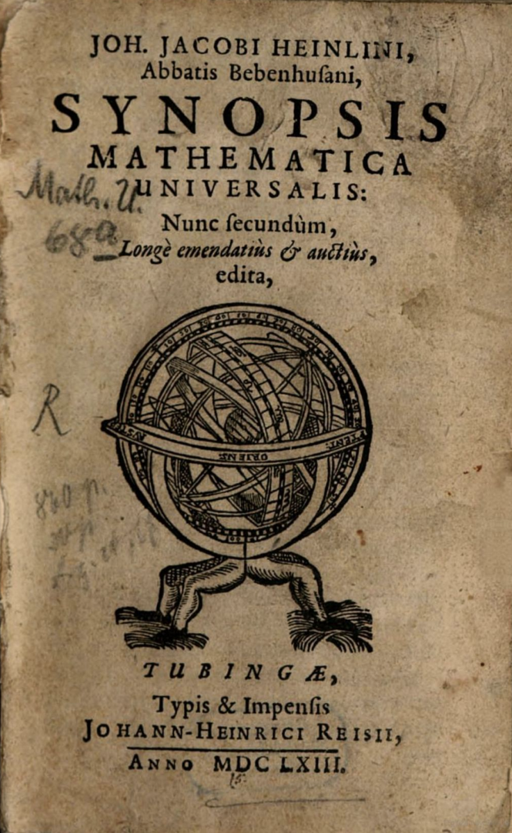 Title page of the 1663 second edition of Johann Jakob Heinlin's Synopsis Mathematica.