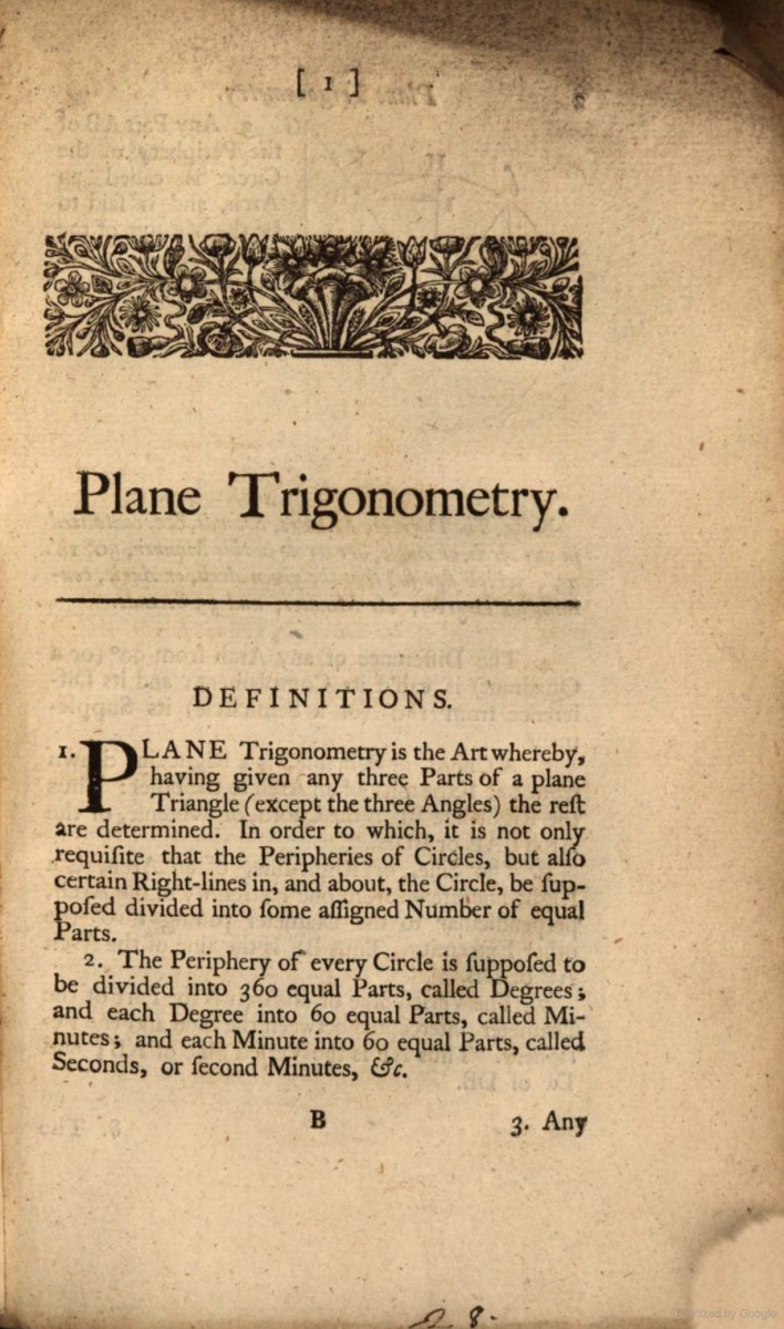 Page 1 from Thomas Simpson's 1748 Trigonometry.