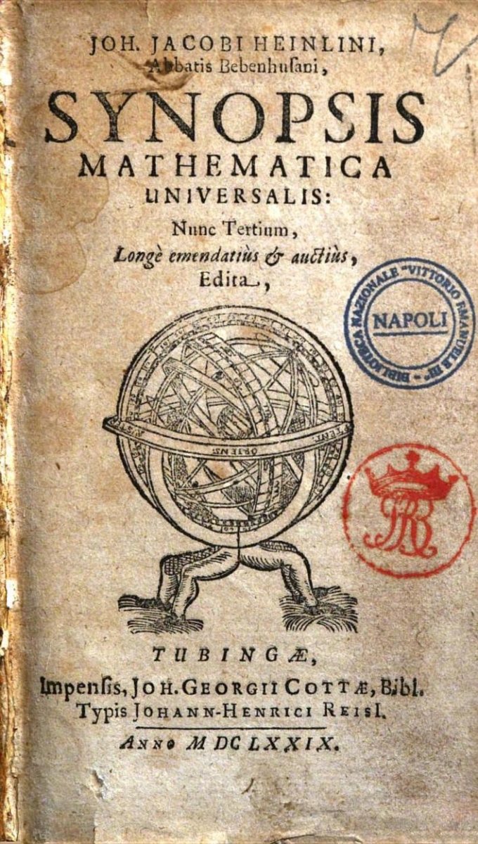 Title page of the 1679 third edition of Johann Jakob Heinlin's Synopsis Mathematica Universalis.