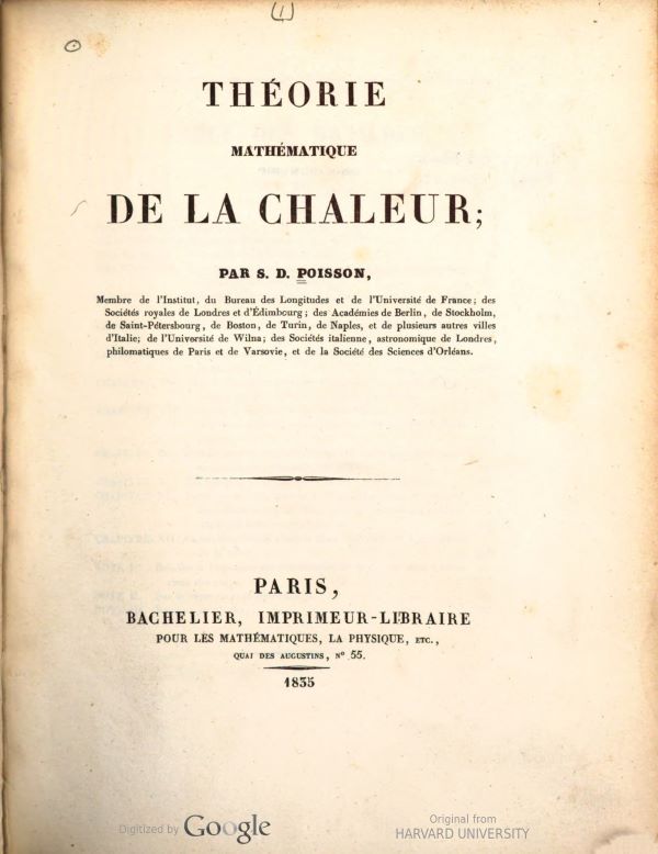 Title page from Théorie mathématique de la chaleur by Siméon-Denis Poisson, 1835