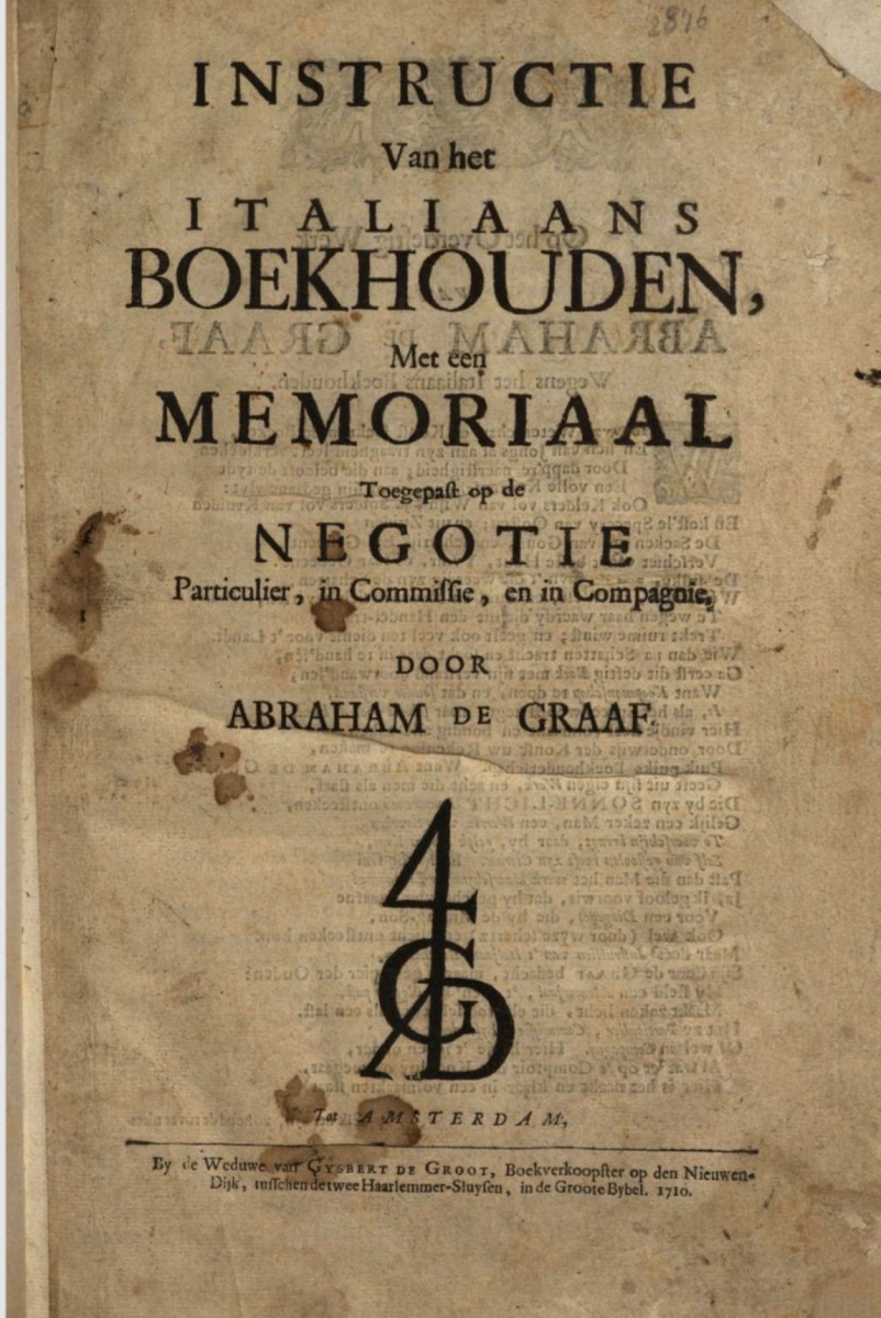 Title page of 1728 printing of Abraham de Graaf's Instructie van het Italiaans boekhouden.