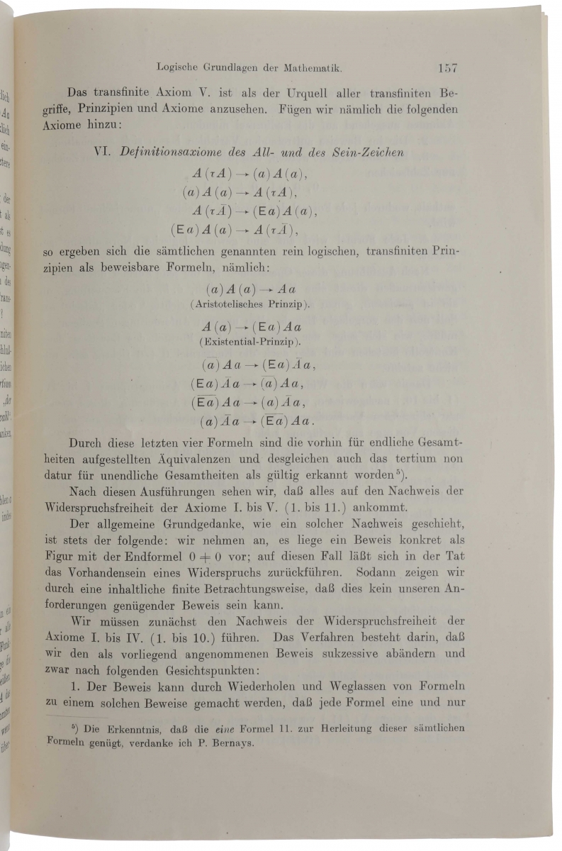 Later page of Hilbert's 1922 article on the logical foundations of mathematics.