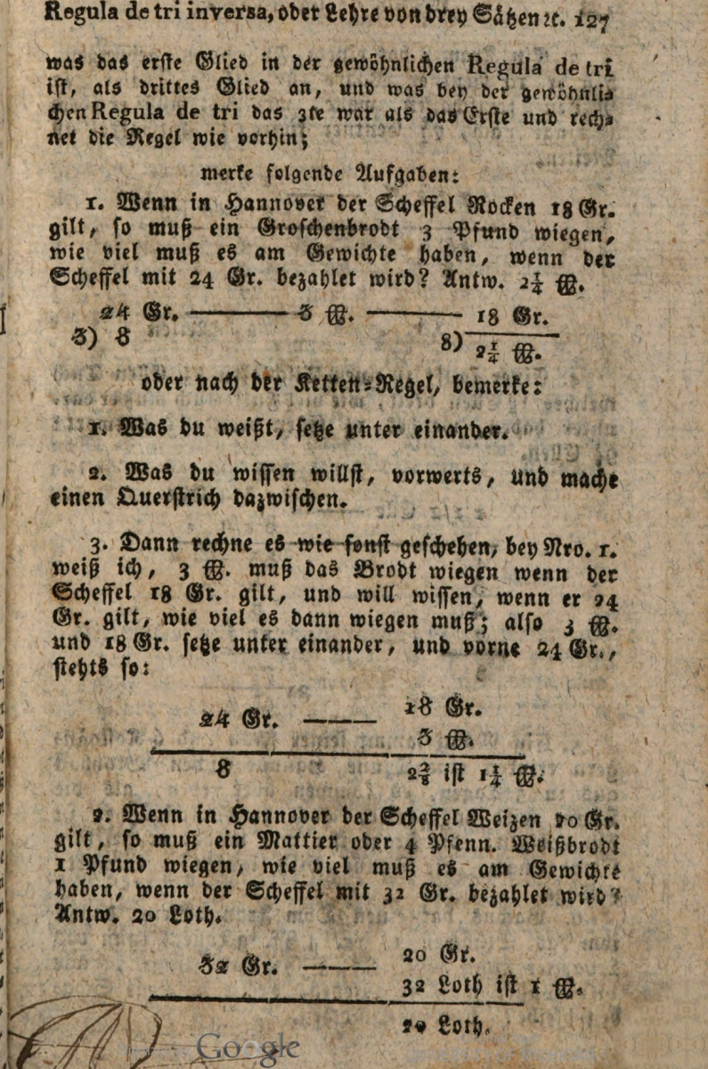 Page 127 of 1817 printing of Johann Hemeling's Kleines Rechenbuch.
