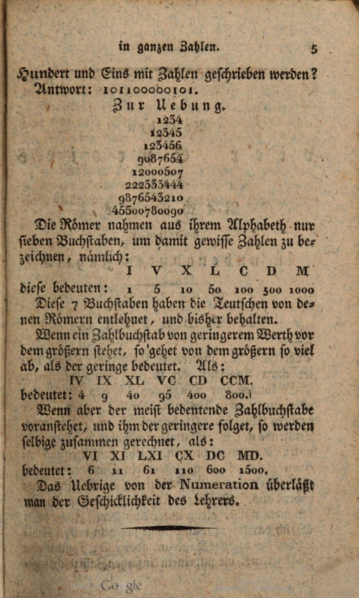 Page 5 of 1817 printing of Johann Hemeling's Kleines Rechenbuch.