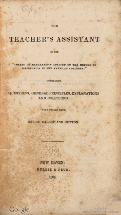 Title page for Day's 1836 Teacher's Assistant.