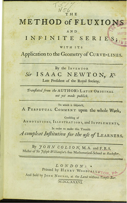 Title page of 1736 printing of Newton's Method of Fluxions.