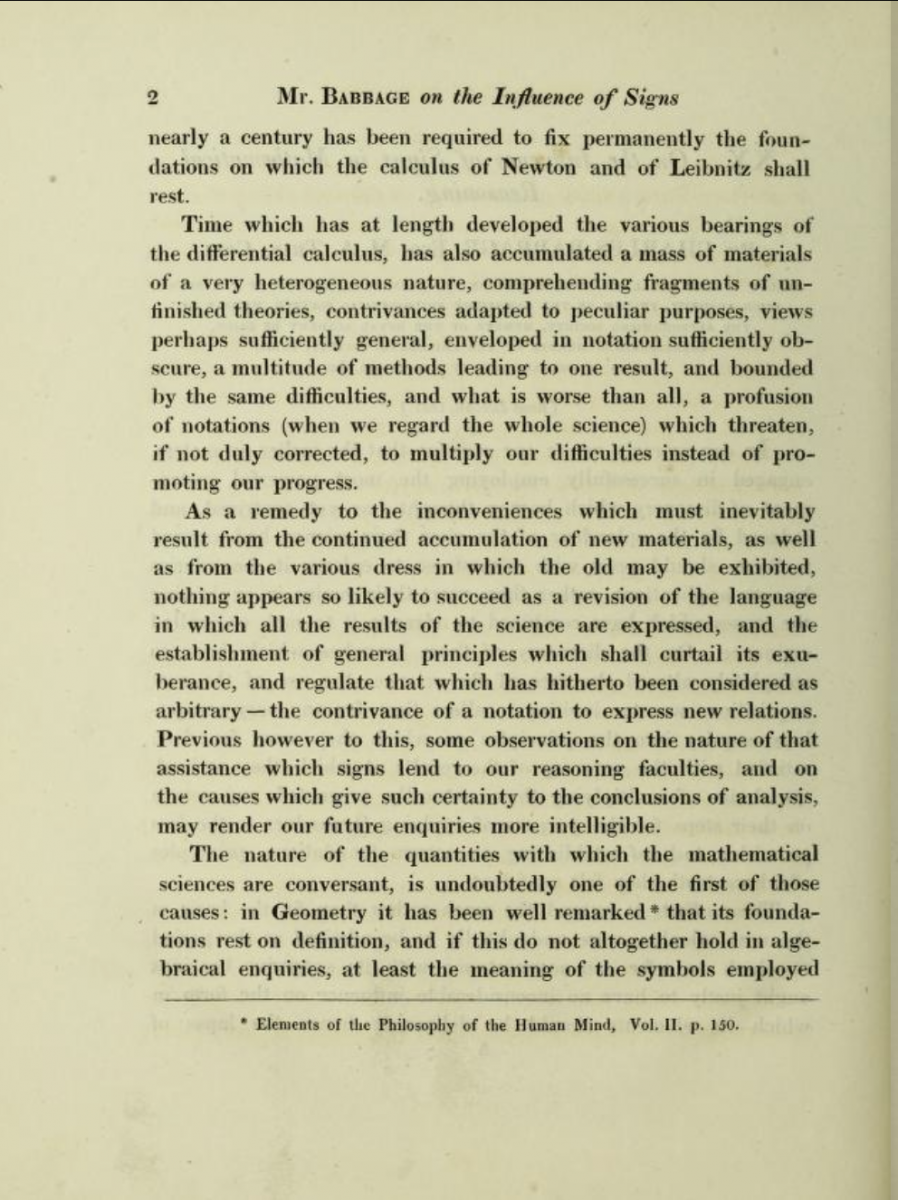 Page 2 of Babbage's article, “On the influence of signs in mathematical reasoning.”