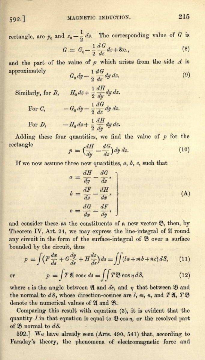 Page 215 from volume 2 of Maxwell's 1873 Treatise on Electricity and Magnetism.