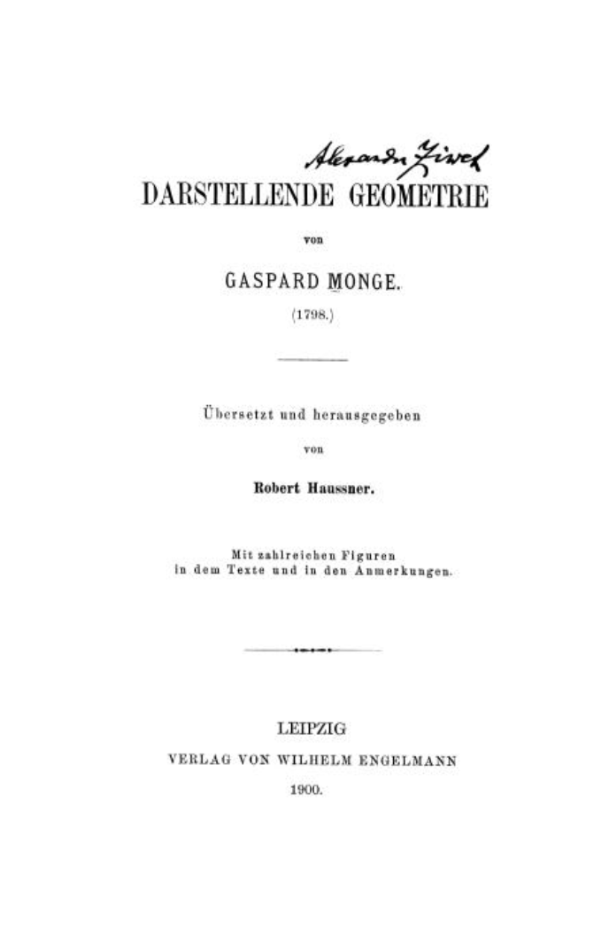 Title page of the 1900 German translation of Monge's early geometrical writings.