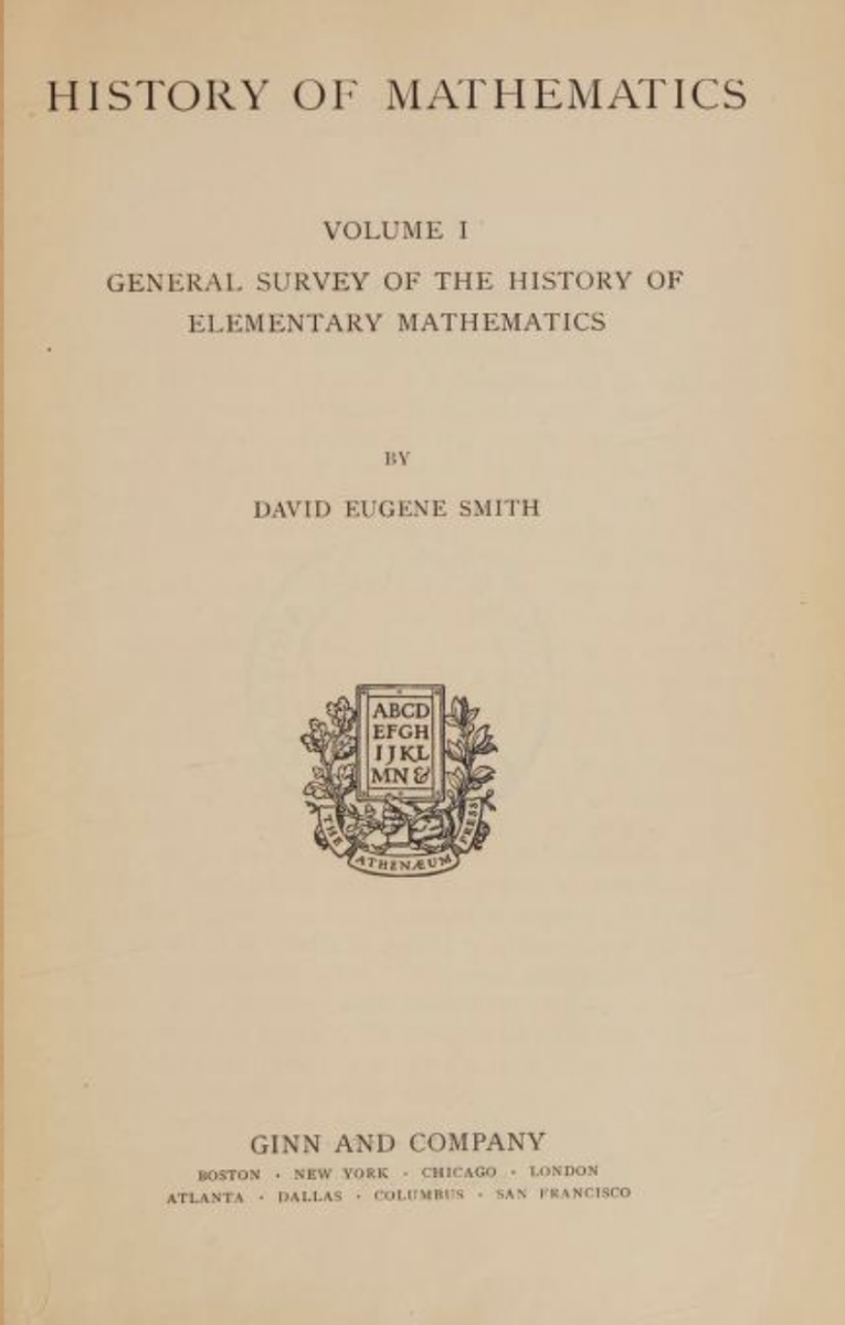Title page of D. E. Smith's 1923 History of Mathematics.