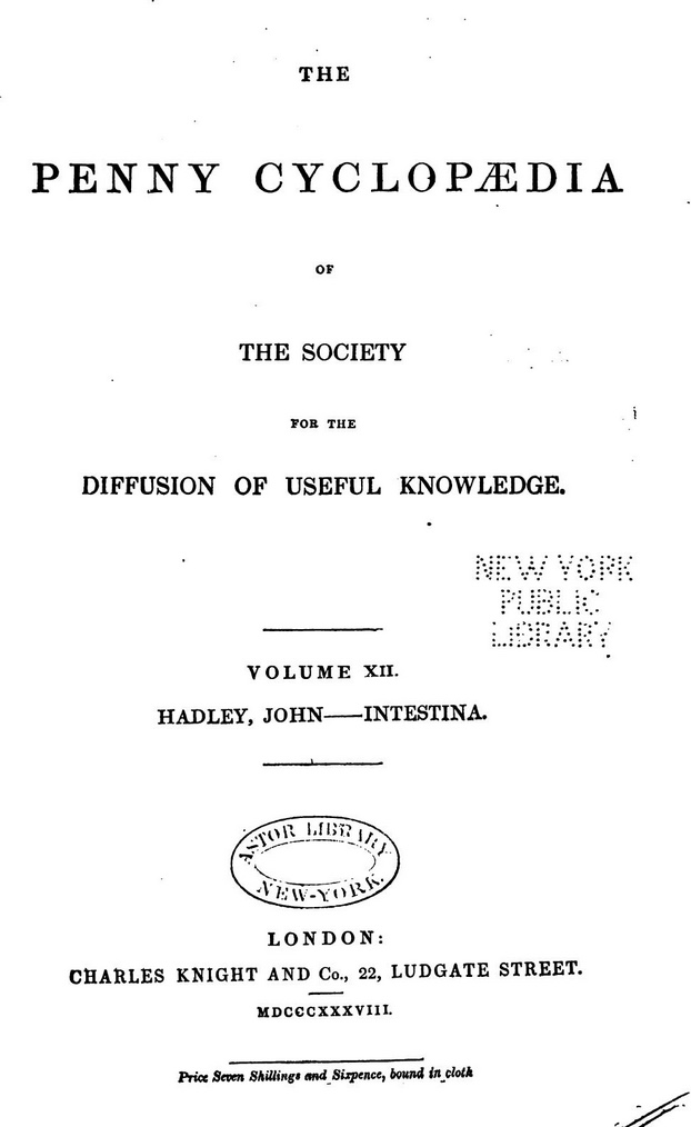 Title page of Penny Cyclopedia, volume 12.