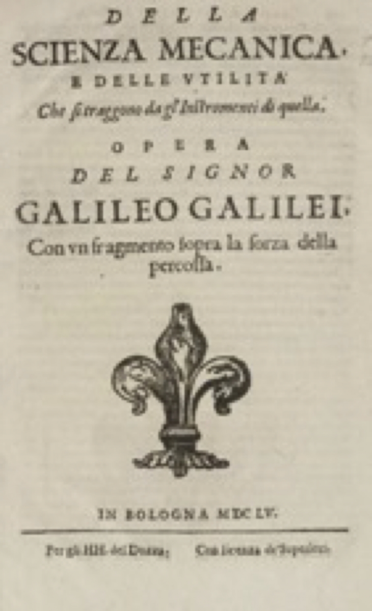 Title page from Galileo's Della Scienza Mecanica.