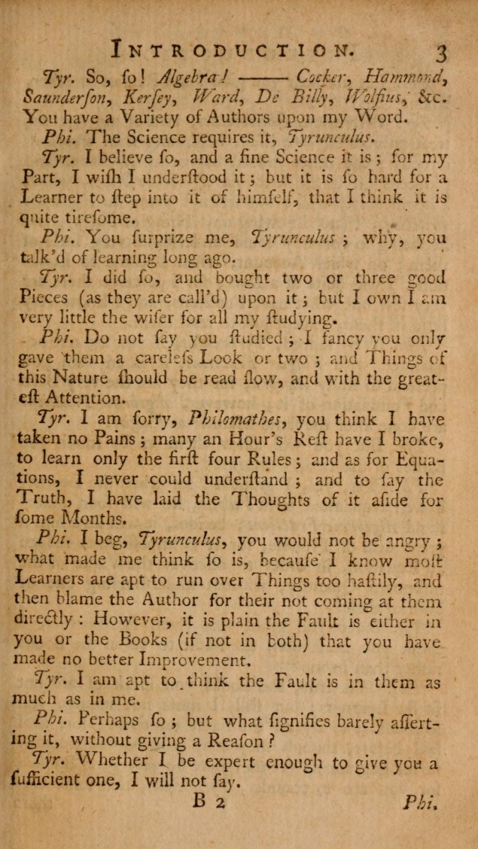 Page 3 of Fenning's 1751 The Young Algebraist's Companion.