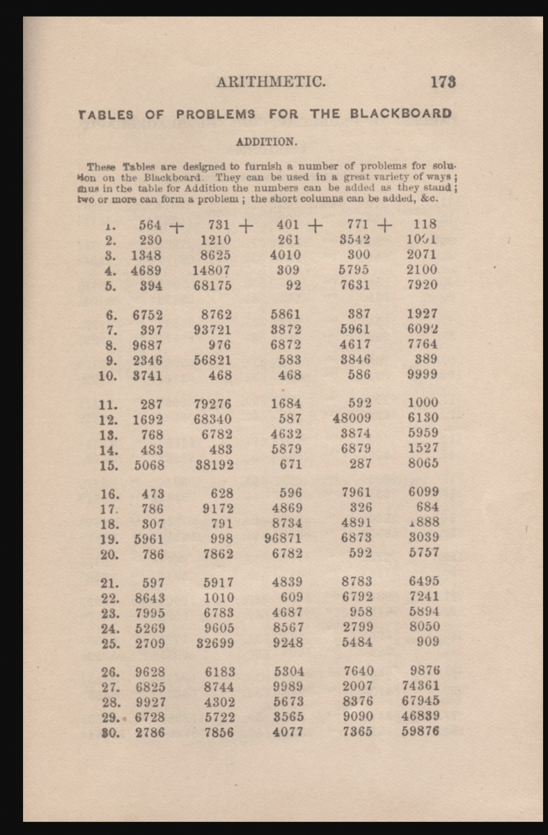 Page 173 of 1863 printing of Warren Colburn's First Lessons in Intellectual Arithmetic.
