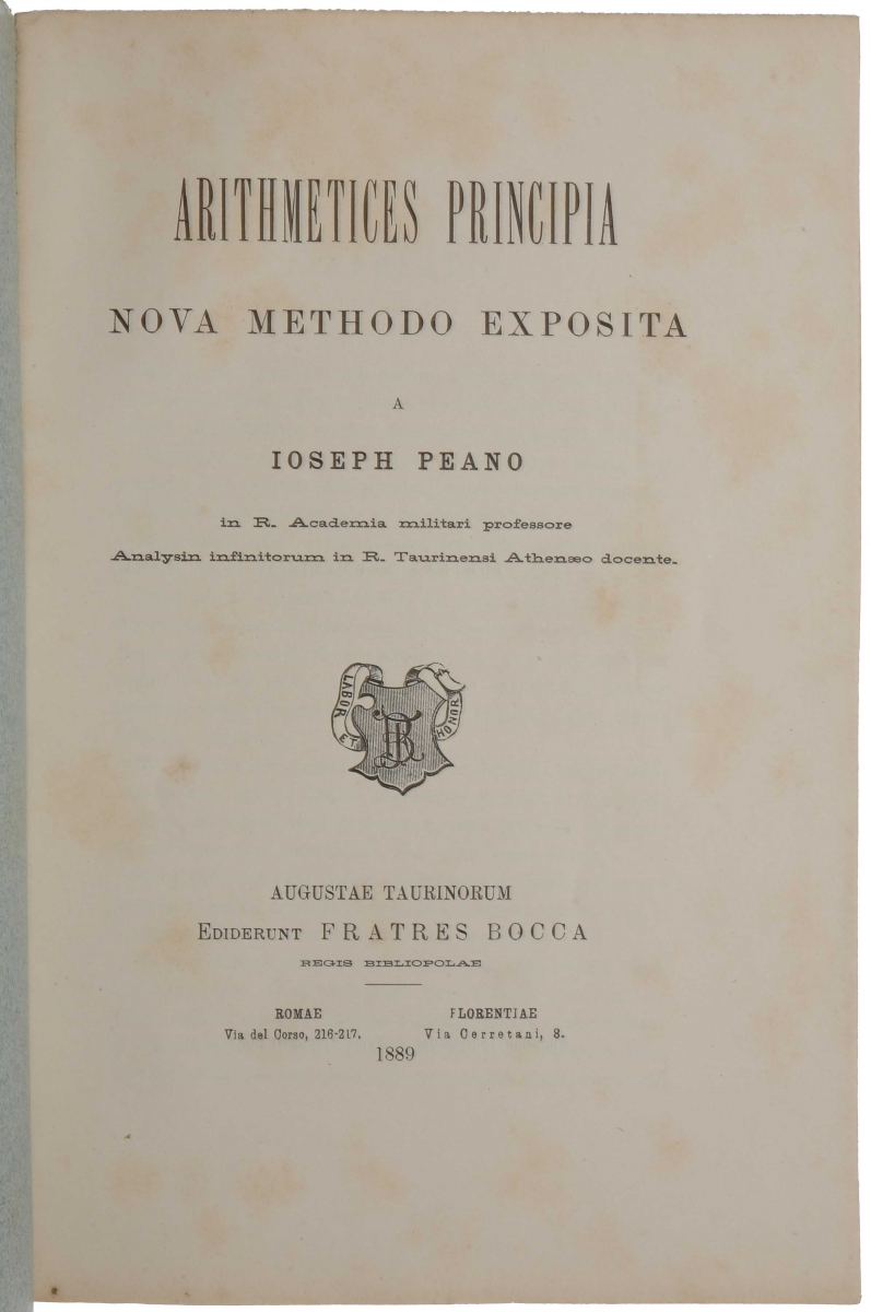 Title page of Peano's 1889 Arithmetices Principia.