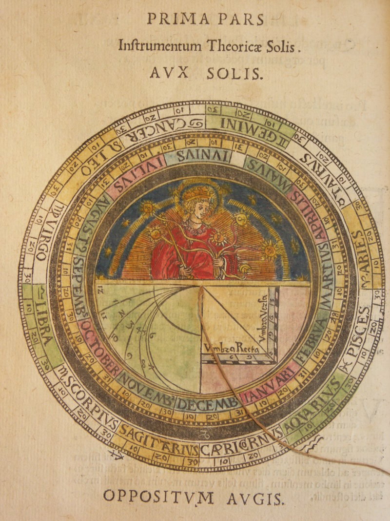 Hand-colored calendar plate from a 1539 printing of Peter Apian's Cosmographia.