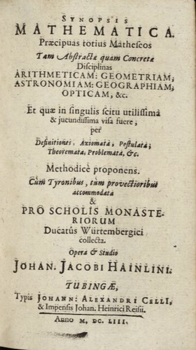Title page of Johann Jakob Heinlin's 1653 Synopsis Mathematica.