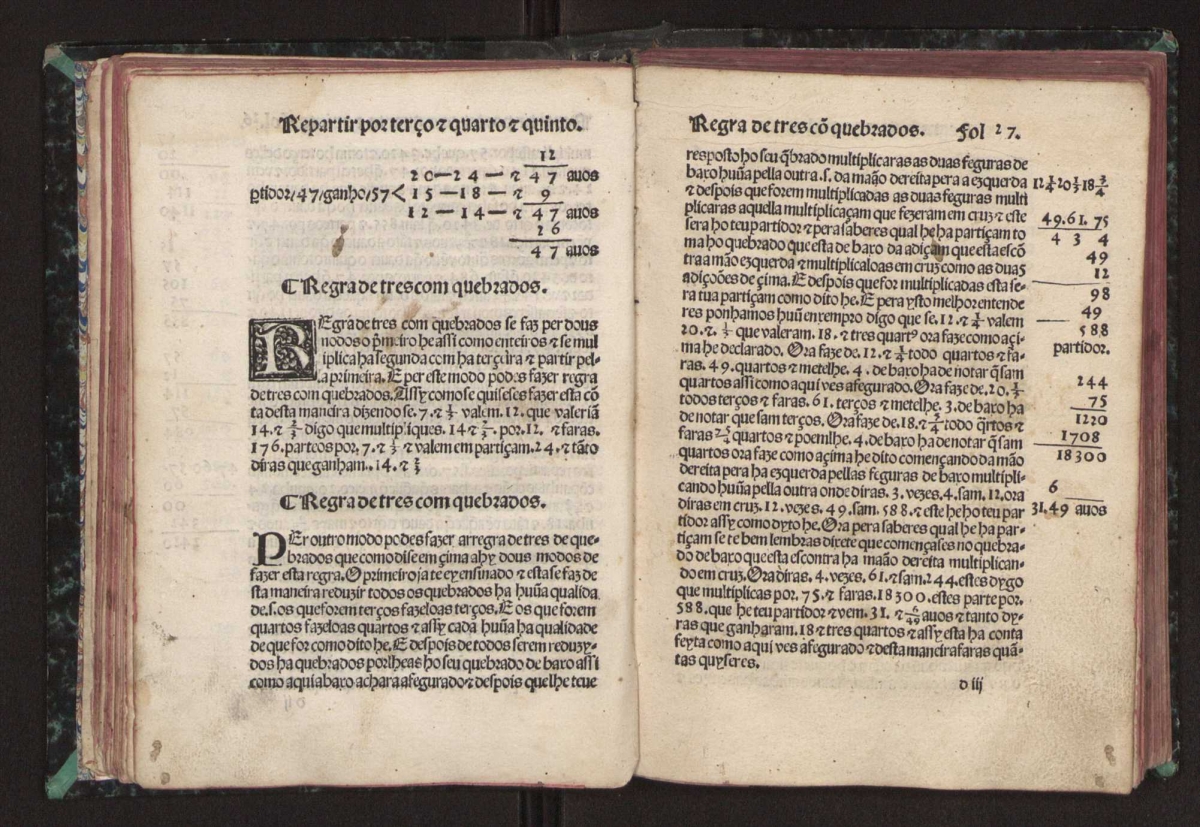 Folio 27 from Gaspar Nicolas's 1519 Tratado da Prática D'arismetyca.