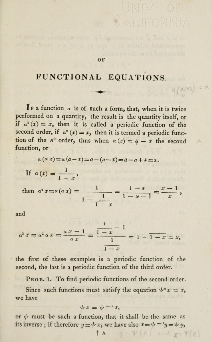 First page of Babbage's short book, Examples of the solutions of functional equations (1820).