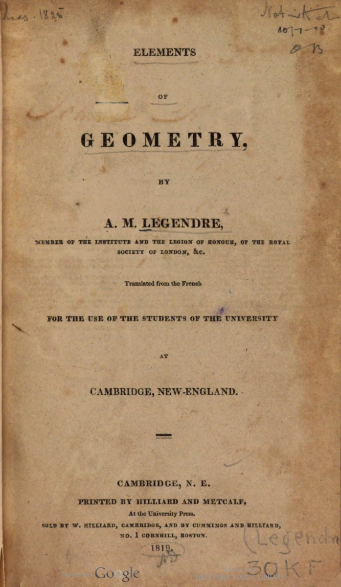 Title page of the 1819 Elements of Geometry attributed to John Farrar.