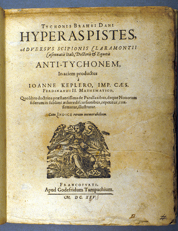 Title page of Tychonis Brahie Dani Hyperaspistes by Johann Kepler, 1625