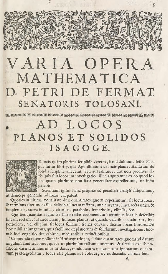 Treatise on analytic geometry from Fermat's 1679 Varia Opera Mathematica.
