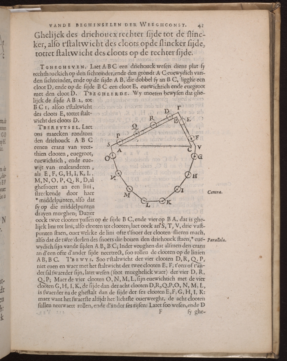 Page 41 from Simon Stevin's 1586 De beghinselen der weeghconst.