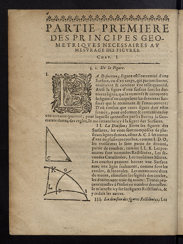 First page of Chapter 1 of L’Arithmétique et la Géométrie Pratique by Jean François, 1657