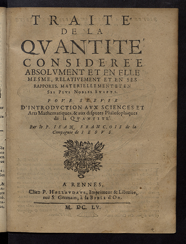Title page of Traité de la Quantitée by Jean François, 1655