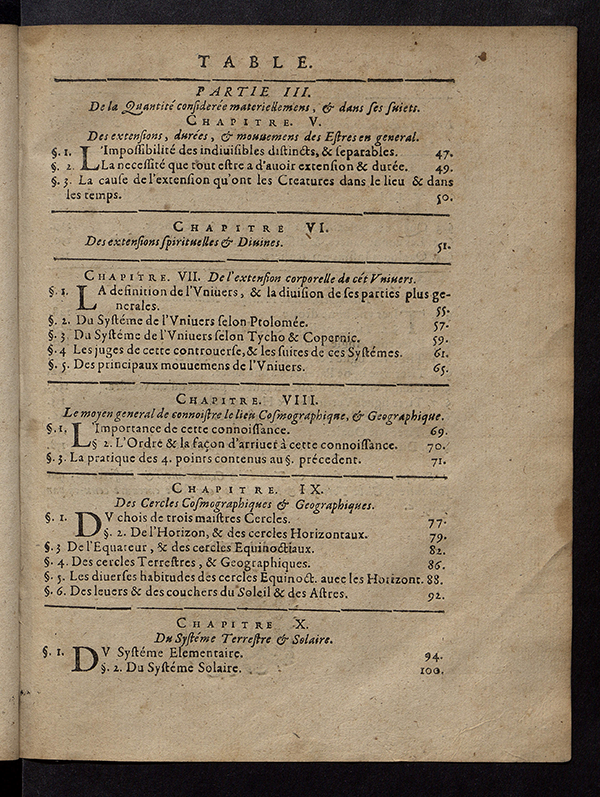 Second page of table of contents from Traité de la Quantitée by Jean François, 1655