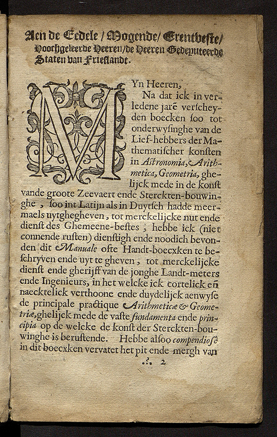 First page of preface from  Manuale arithmetice et geometrie practice by Adriaan Metius, 1634