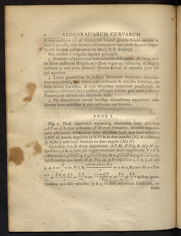 Second page of Proprietates algebraicarum curvarum by Edward Waring, 1772
