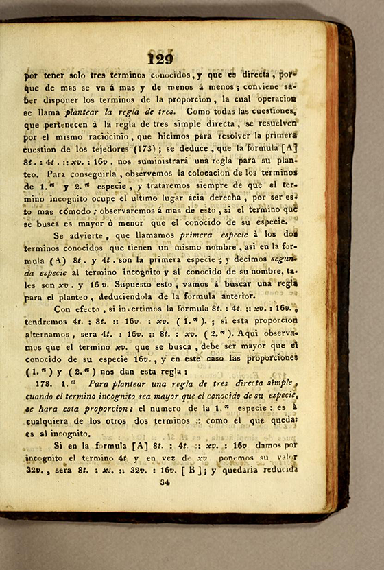 Page 129 of Manuel Ayala's 1832 Elementos de matematicas.