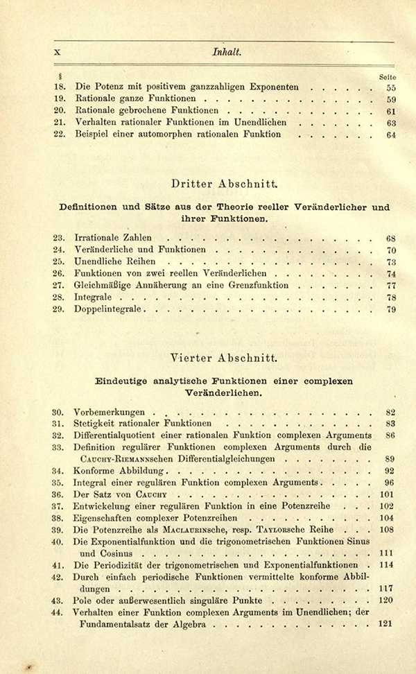 FSecond page of table of contents of Einfuhrung in die Theorie der analytischen Functionen by Heinrich Burkhardt