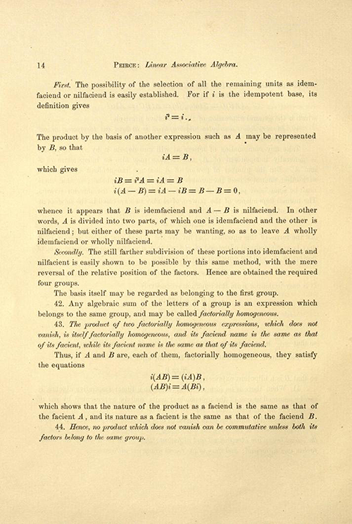 Page 14 of Linear Associative Algebra (1882) by Benjamin Peirce