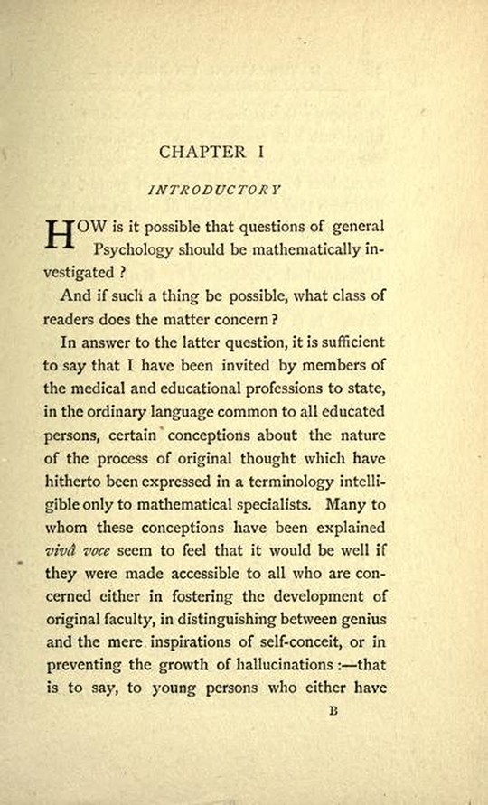 Page 1 from The Mathematical Psychology of Gratry and Boole by Mary Boole, 1897