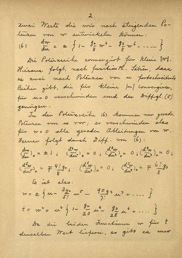 Page 2 from Axel Harnack's notes on lectures on elliptic functions by Weierstrass, 1887