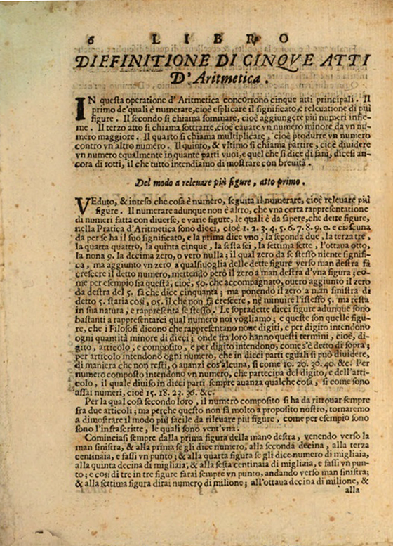 Page 6 of Pratica d’arithmetica e geometria by Lorenzo Forestani, 1682