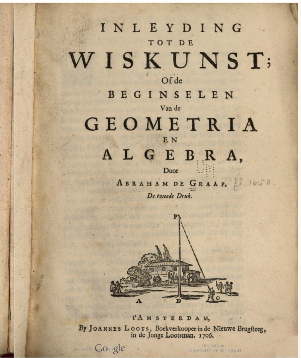 Title page of Abraham de Graaf's Inleyding tot de wiskunst.