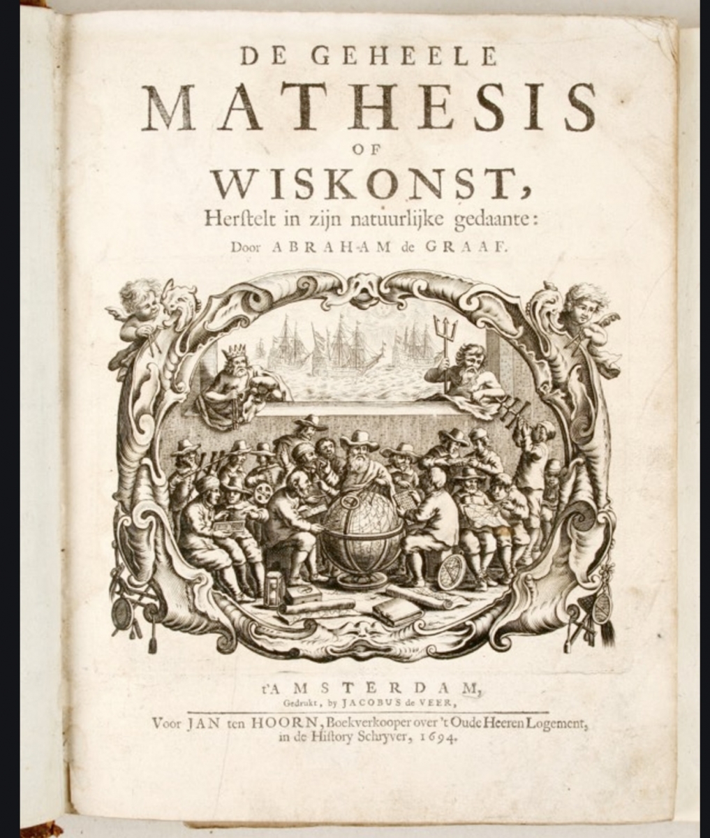 Title page from 1694 printing of De geheele mathesis of wiskunst, herstelt in zijn natuurlijke gedaante.