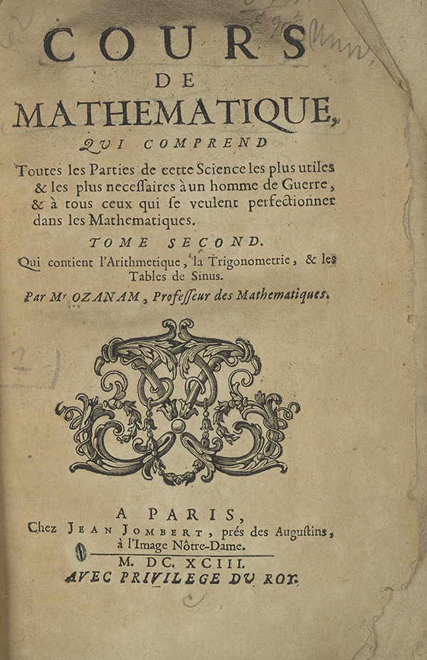 Title page of Ozanam's 1693 Cours de Mathematiques.