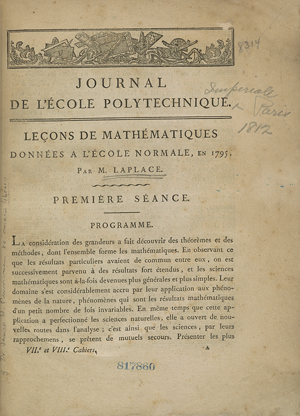 Title page of 1812 Journal de L'Ecole Polytechnique.